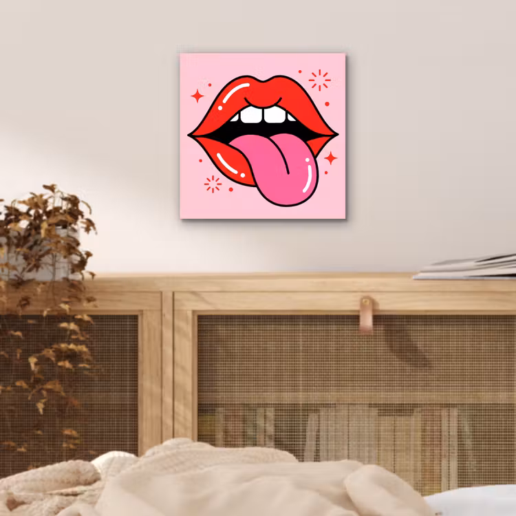 Lippen - Tong - Pop-art - Kleurrijk - Roze aluminium wit klein -sfeer3