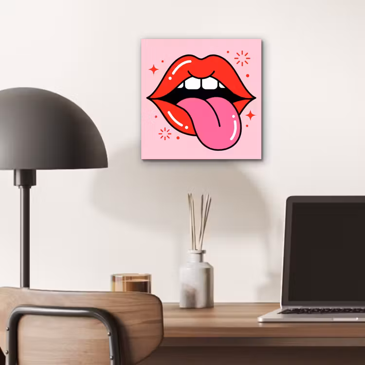 Lippen - Tong - Pop-art - Kleurrijk - Roze aluminium wit klein -sfeer5