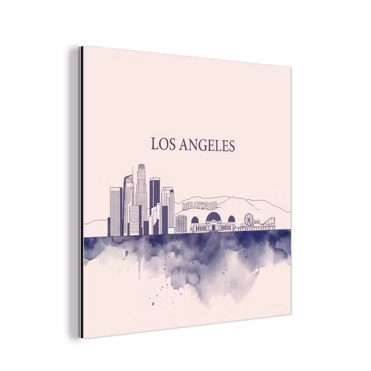 Los Angeles - Skyline - Architectuur - Aquarel - Blauw aluminium wit klein -3d