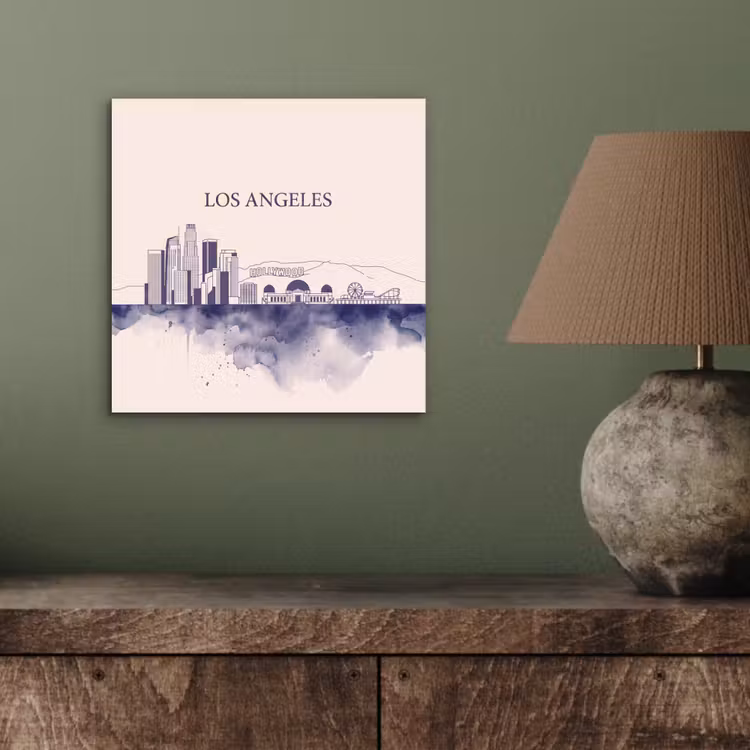 Los Angeles - Skyline - Architectuur - Aquarel - Blauw aluminium wit klein -sfeer2