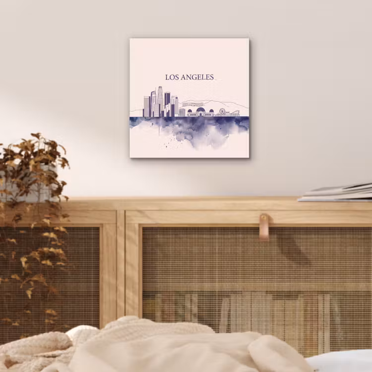 Los Angeles - Skyline - Architectuur - Aquarel - Blauw aluminium wit klein -sfeer3