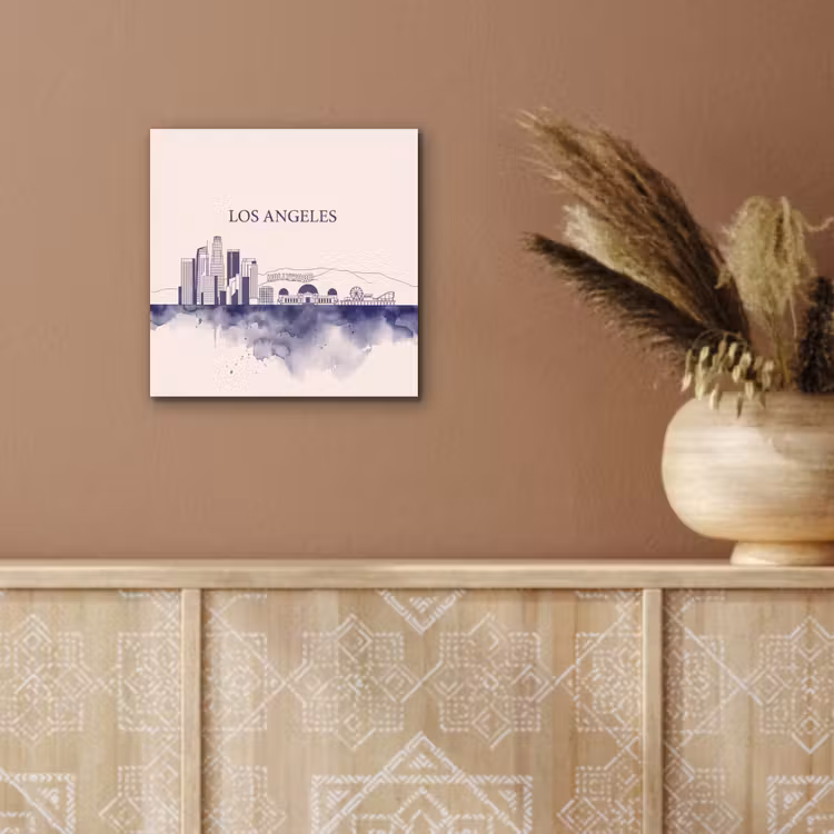 Los Angeles - Skyline - Architectuur - Aquarel - Blauw aluminium wit klein -sfeer4