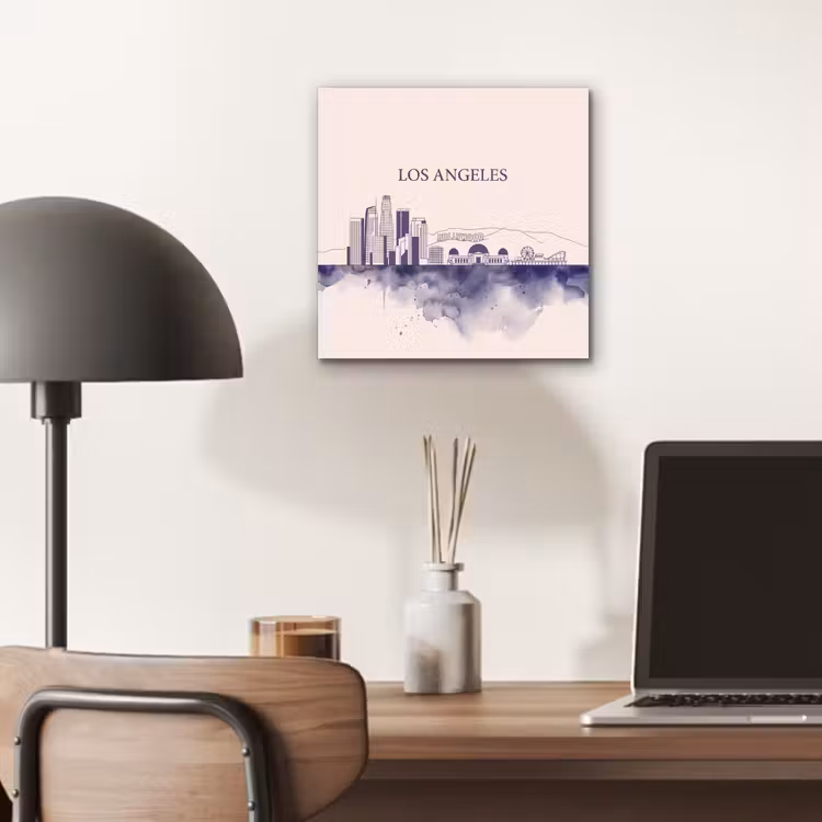 Los Angeles - Skyline - Architectuur - Aquarel - Blauw aluminium wit klein -sfeer5
