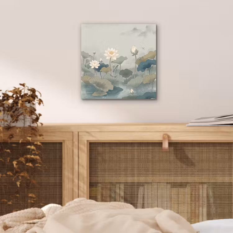 Lotus - Bloemen - Groen aluminium wit klein -sfeer3