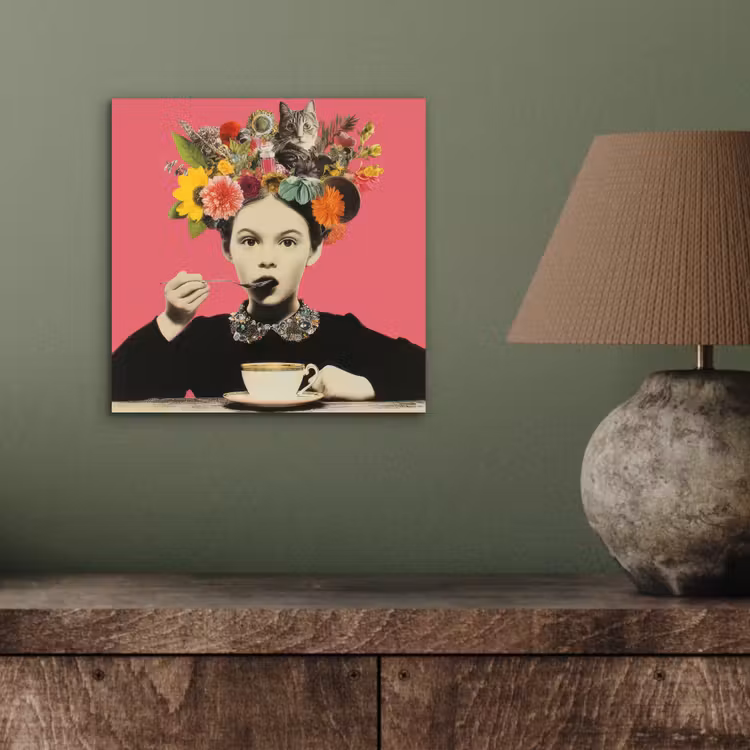 Meisje - Kopje - Bloemen - Roze aluminium wit klein -sfeer2