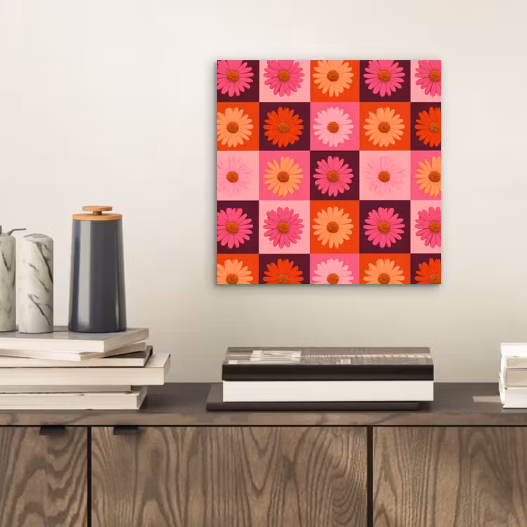 Madeliefjes - Dambord - Retro - Roze - Oranje aluminium wit klein 46 -sfeer1