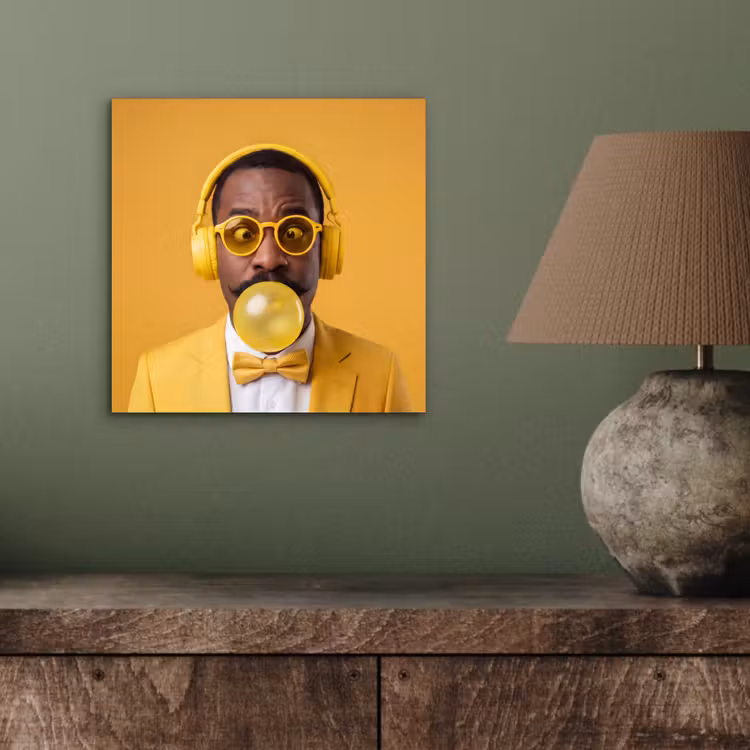 Man - Bubblegum - Portret - Geel - Modern aluminium wit klein -sfeer2