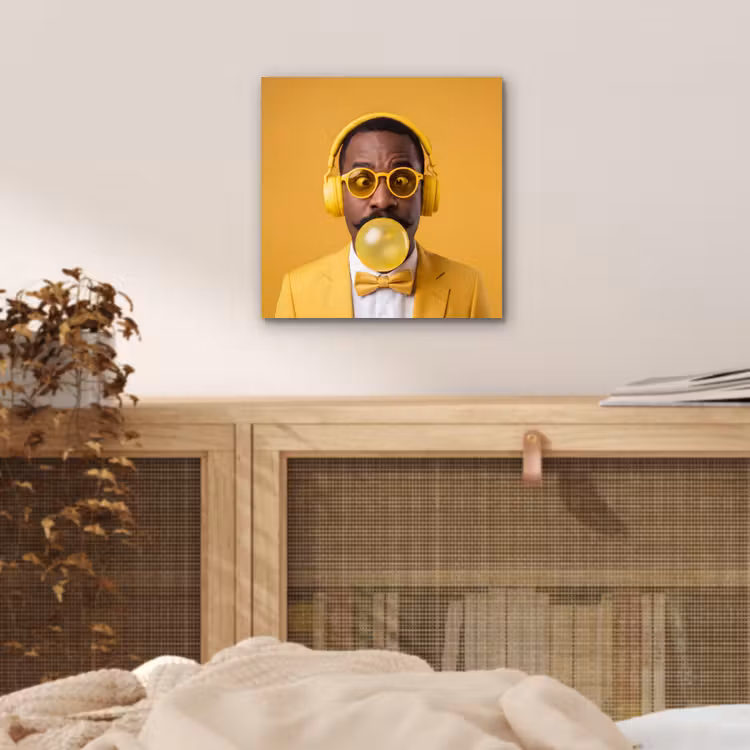 Man - Bubblegum - Portret - Geel - Modern aluminium wit klein -sfeer3