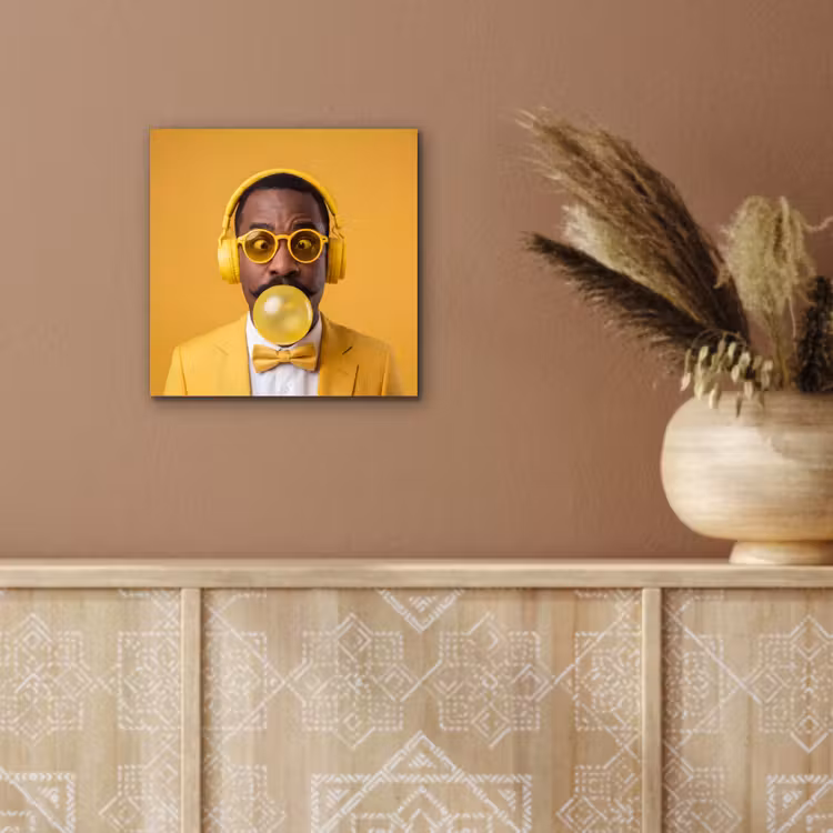 Man - Bubblegum - Portret - Geel - Modern aluminium wit klein -sfeer4