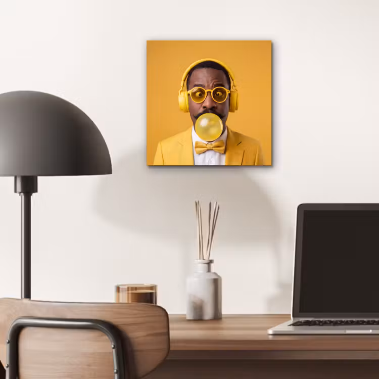 Man - Bubblegum - Portret - Geel - Modern aluminium wit klein -sfeer5