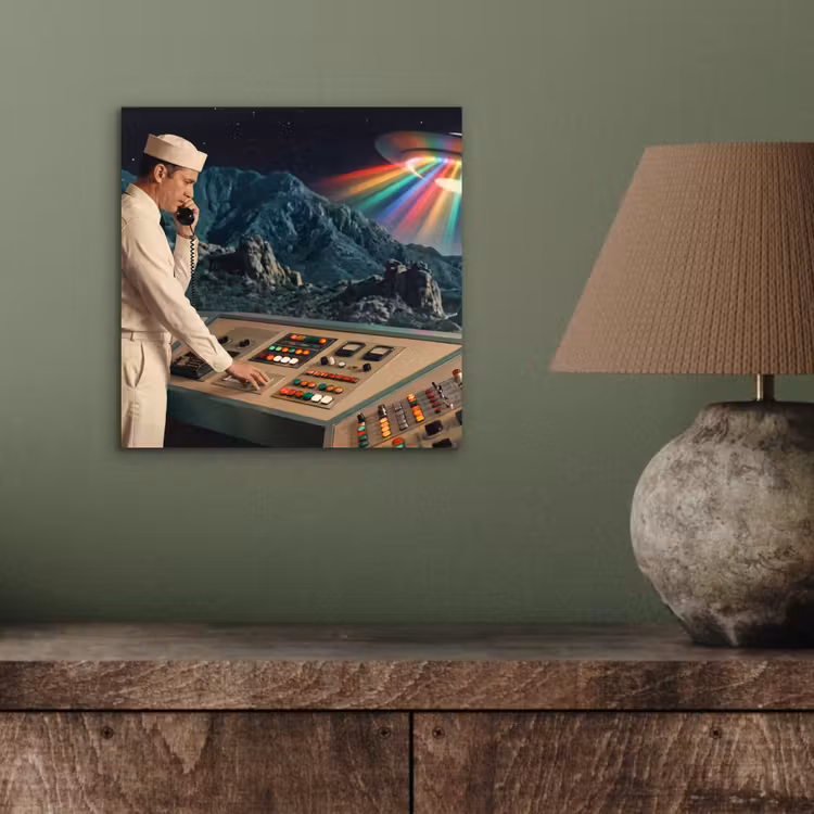 Alu-Dibond-Bild - Mann – Kontrollraum – Strand - Man - Controlekamer - Strand aluminium wit klein