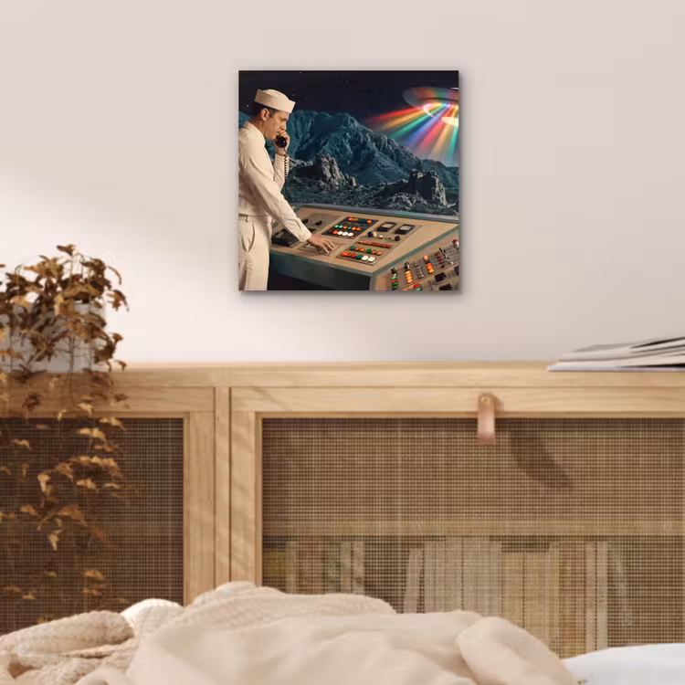 Alu-Dibond-Bild - Mann – Kontrollraum – Strand - Man - Controlekamer - Strand aluminium wit klein