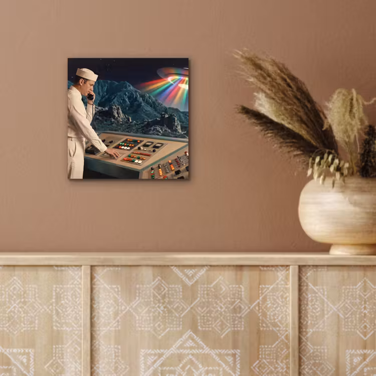 Alu-Dibond-Bild - Mann – Kontrollraum – Strand - Man - Controlekamer - Strand aluminium wit klein