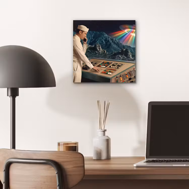 Alu-Dibond-Bild - Mann – Kontrollraum – Strand - Man - Controlekamer - Strand aluminium wit klein