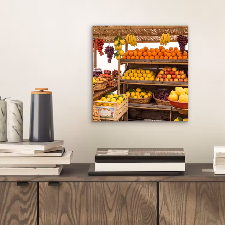 Alu-Dibond-Bild - Marktstand – Obst – Frisch - Marktkraam - Fruit - Vers aluminium wit klein