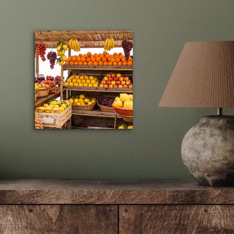 Alu-Dibond-Bild - Marktstand – Obst – Frisch - Marktkraam - Fruit - Vers aluminium wit klein