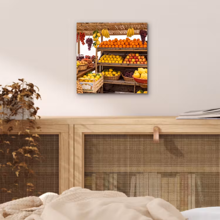 Alu-Dibond-Bild - Marktstand – Obst – Frisch - Marktkraam - Fruit - Vers aluminium wit klein