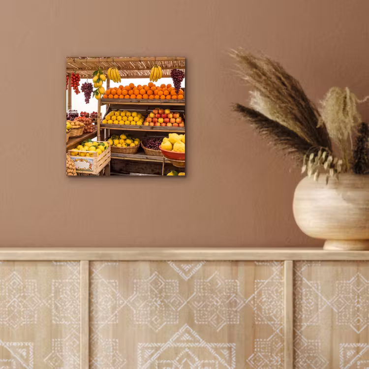 Alu-Dibond-Bild - Marktstand – Obst – Frisch - Marktkraam - Fruit - Vers aluminium wit klein