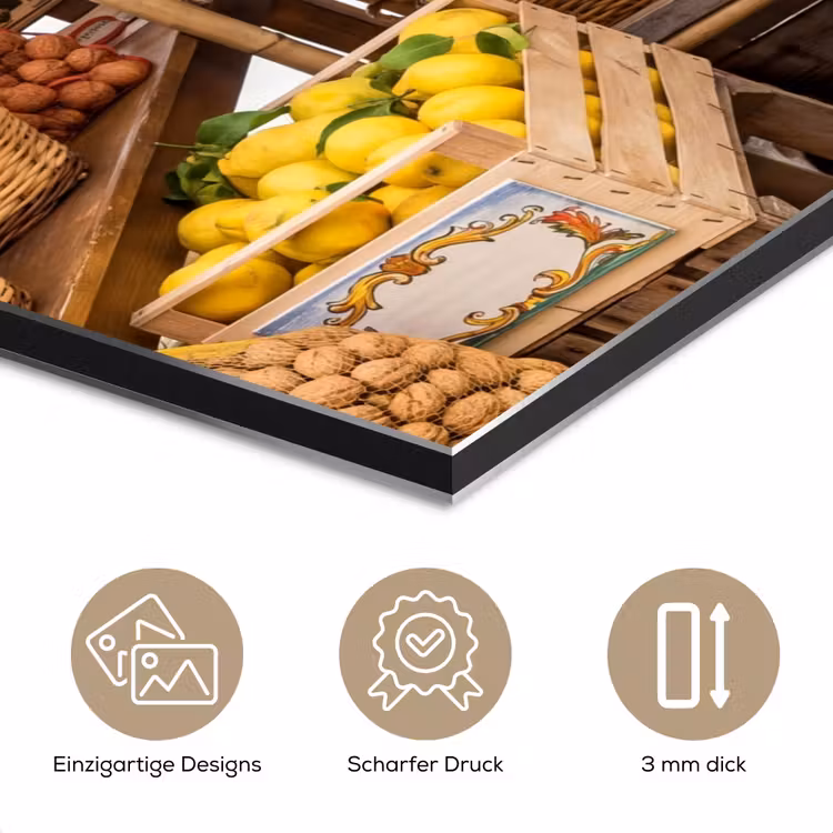 Alu-Dibond-Bild - Marktstand – Obst – Frisch - Marktkraam - Fruit - Vers aluminium wit klein