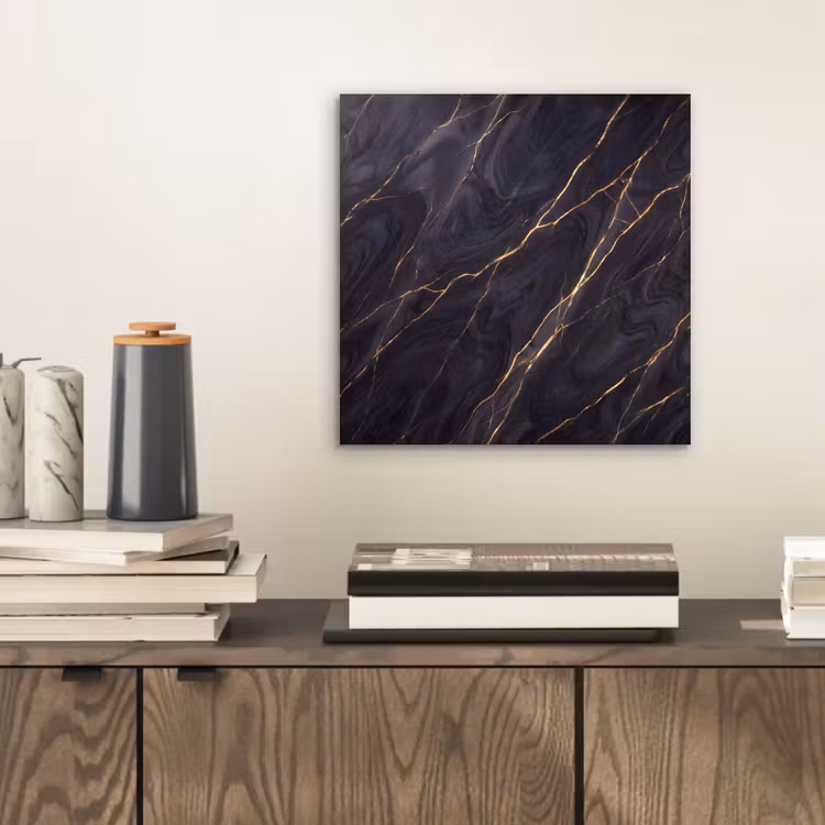 Marmer - Goudaders - Abstract - Modern - Zwart aluminium wit klein -sfeer1