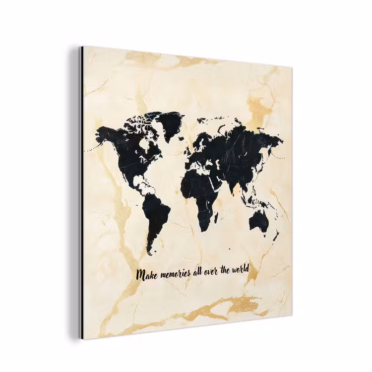 Marmer - Wereldkaart - Goud - Zwart aluminium wit klein -3d