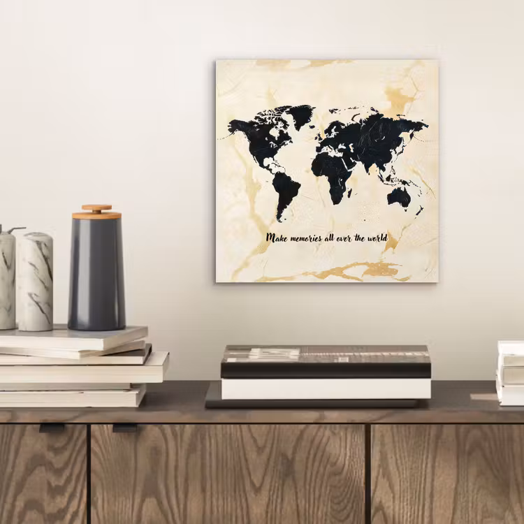 Marmer - Wereldkaart - Goud - Zwart aluminium wit klein -sfeer1