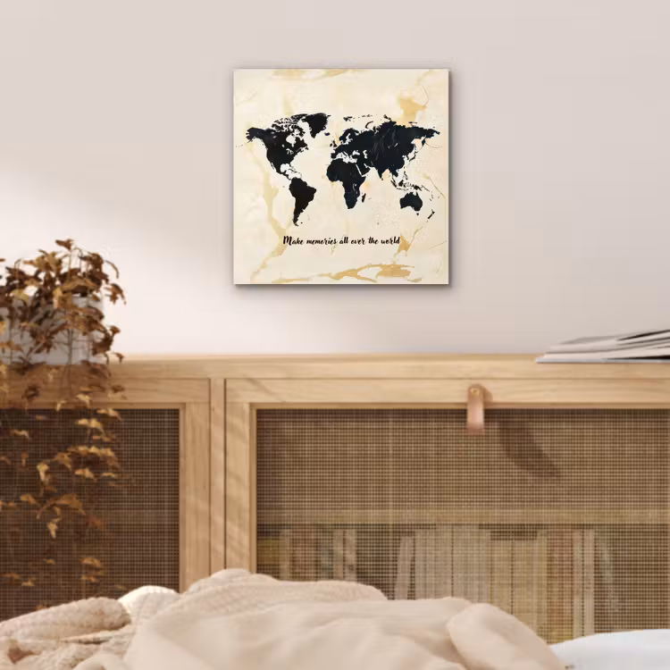 Marmer - Wereldkaart - Goud - Zwart aluminium wit klein -sfeer3