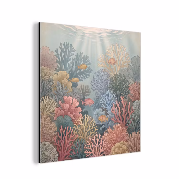 Zee - Koraal - Vis - Natuur - Kleurrijk aluminium wit klein -3d