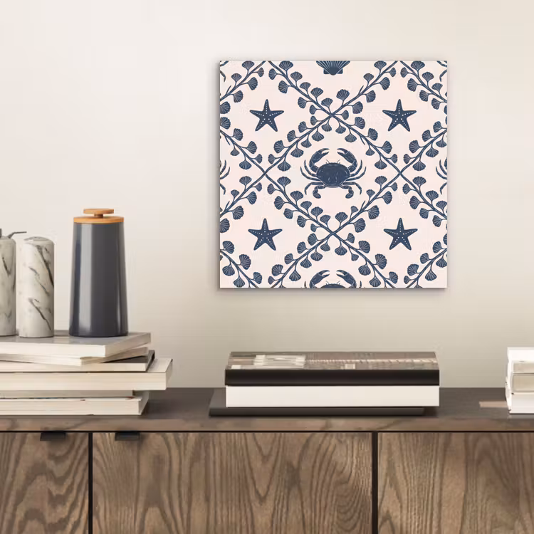 Zee - Krab - Zeester - Patroon - Blauw aluminium wit klein -sfeer1