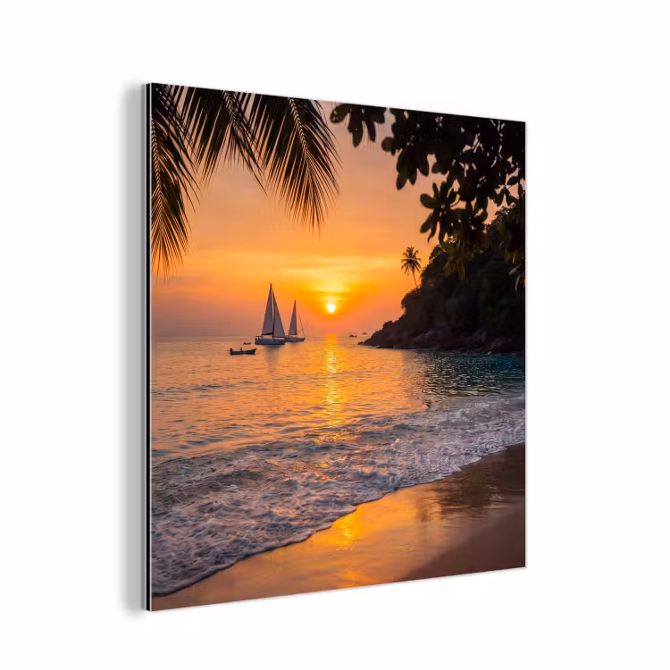 Zee - Zonsondergang - Boot - Natuur - Oranje aluminium wit klein -3d