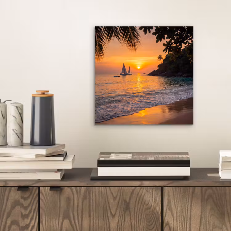 Zee - Zonsondergang - Boot - Natuur - Oranje aluminium wit klein -sfeer1