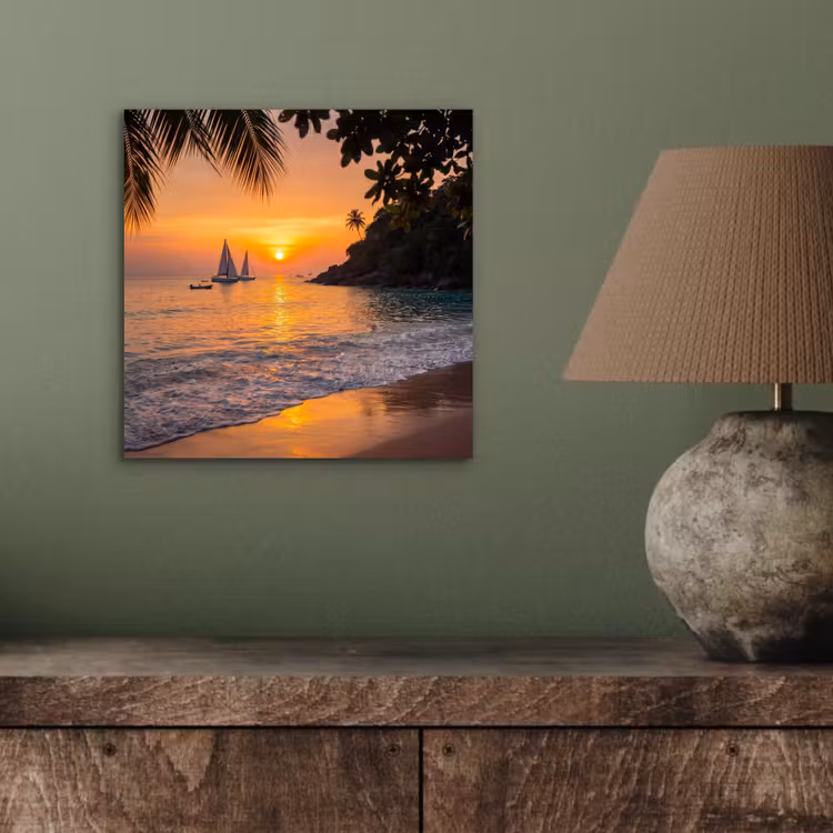 Zee - Zonsondergang - Boot - Natuur - Oranje aluminium wit klein -sfeer2
