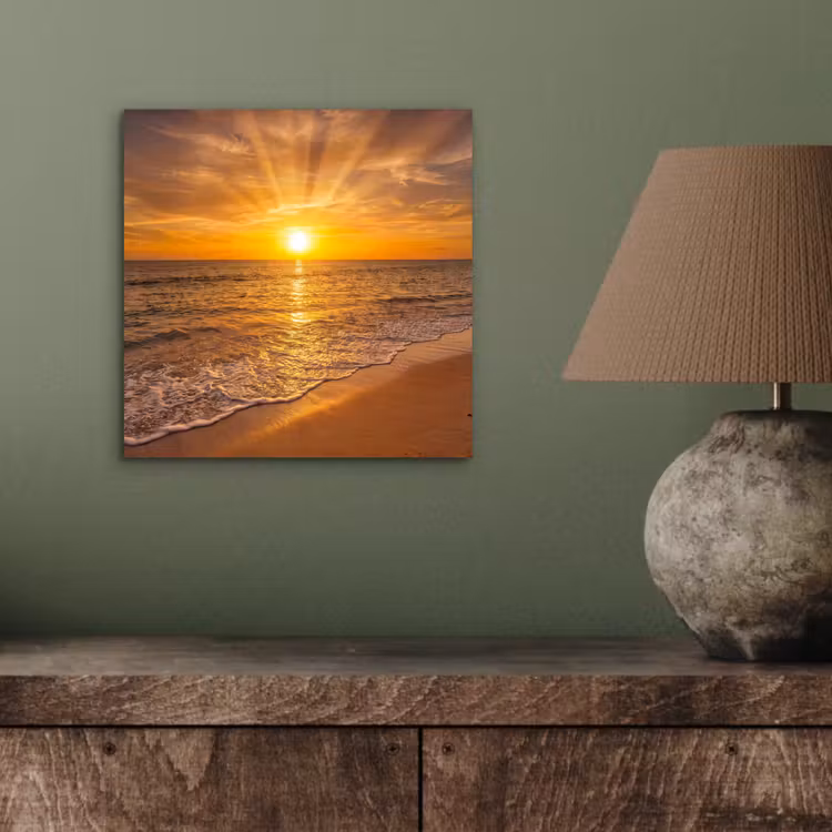 Zee - Zonsondergang - Golven - Kust - Oranje aluminium wit klein -sfeer2