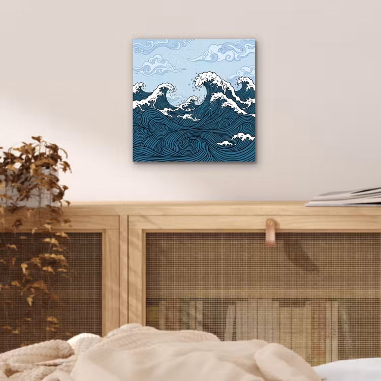Zee - Golven - Japans - Natuur - Blauw aluminium wit klein -sfeer3