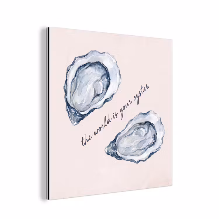 Zeeleven - Oester - Aquarel - Minimalistisch - Blauw aluminium wit klein -3d