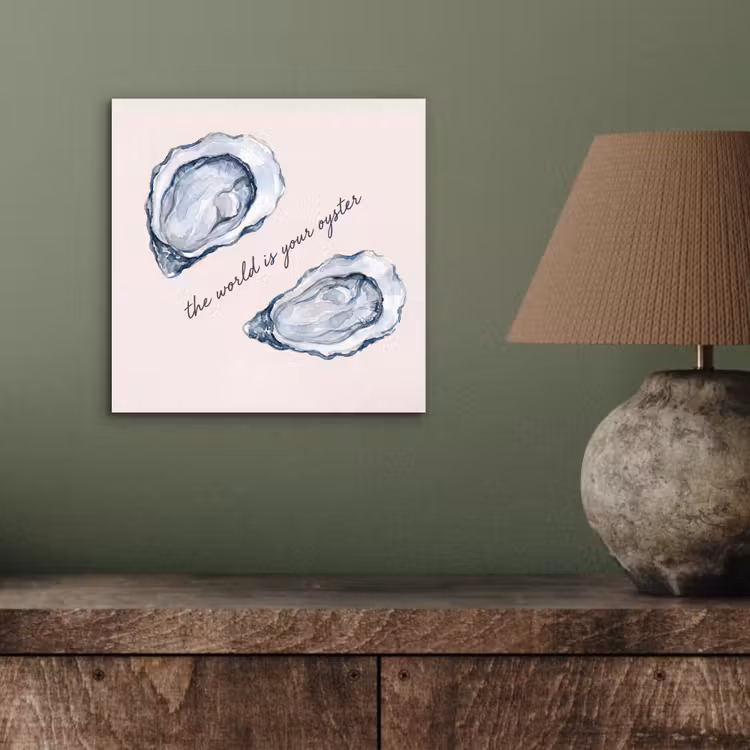 Zeeleven - Oester - Aquarel - Minimalistisch - Blauw aluminium wit klein -sfeer2