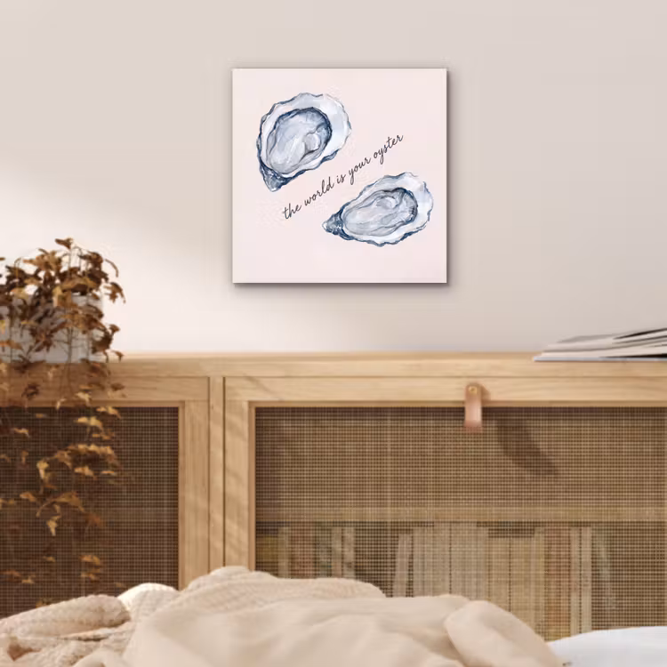 Zeeleven - Oester - Aquarel - Minimalistisch - Blauw aluminium wit klein -sfeer3