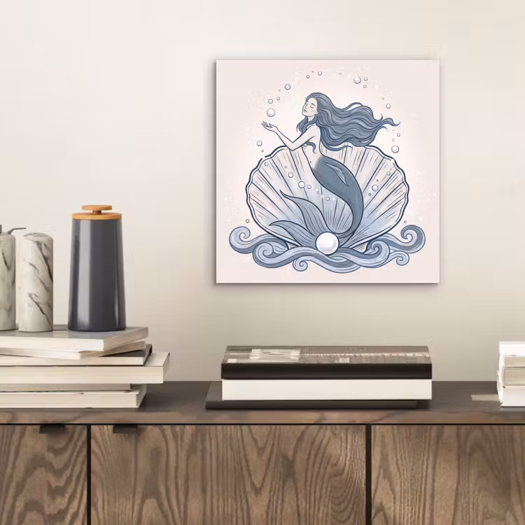 Zeemeermin - Schelp - Zee - Fantasie - Blauw aluminium wit klein -sfeer1