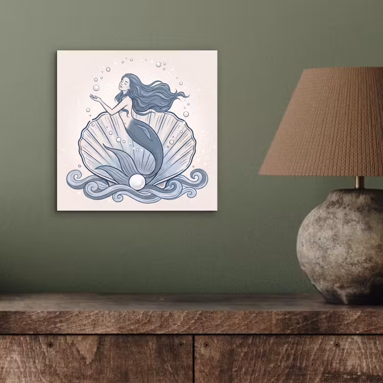 Zeemeermin - Schelp - Zee - Fantasie - Blauw aluminium wit klein -sfeer2