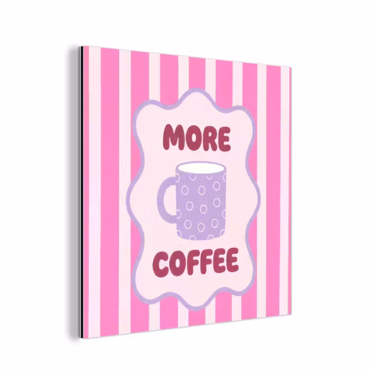 More coffee - Roze - Paars - Strepen - Mok aluminium wit klein -3d