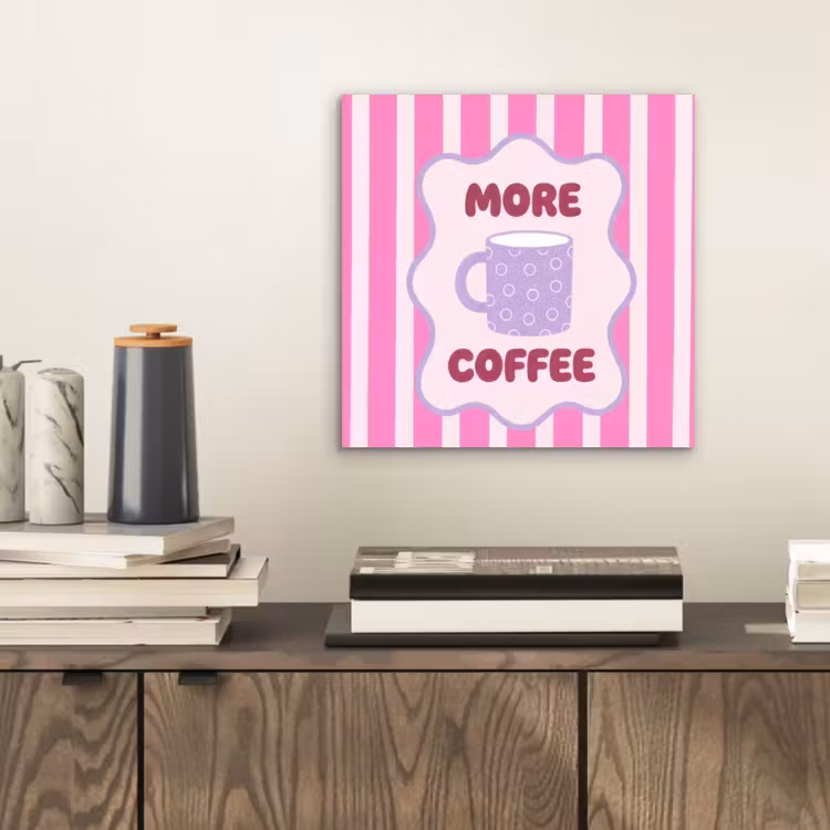 More coffee - Roze - Paars - Strepen - Mok aluminium wit klein -sfeer1
