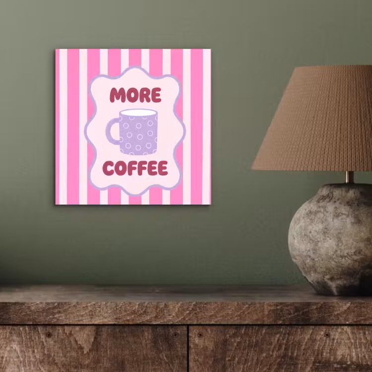 More coffee - Roze - Paars - Strepen - Mok aluminium wit klein -sfeer2