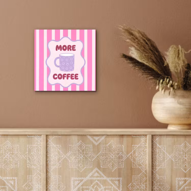 More coffee - Roze - Paars - Strepen - Mok aluminium wit klein -sfeer4