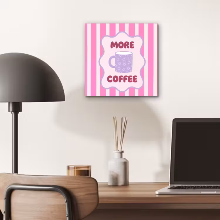 More coffee - Roze - Paars - Strepen - Mok aluminium wit klein -sfeer5