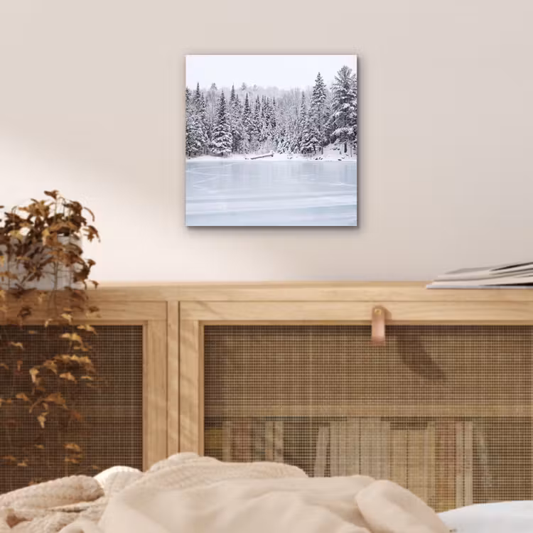 Meer - Dennen - IJs - Winter - Rustgevend aluminium wit klein -sfeer3