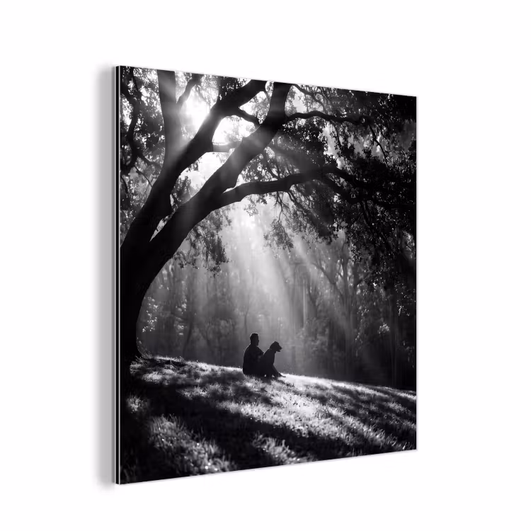 Mens - Hond - Natuur - Zwart-wit - Silhouet aluminium wit klein -3d