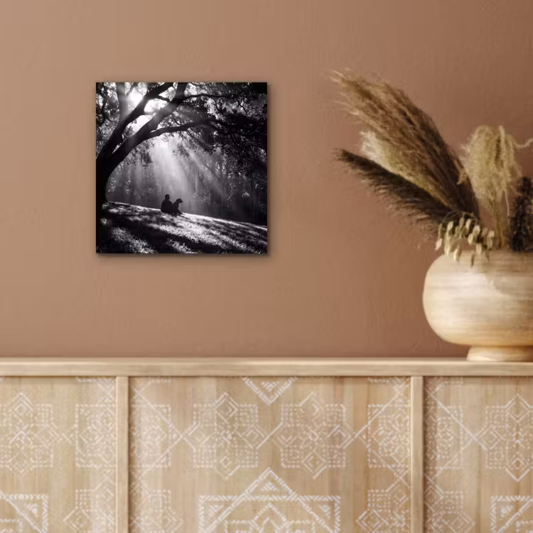 Mens - Hond - Natuur - Zwart-wit - Silhouet aluminium wit klein -sfeer4