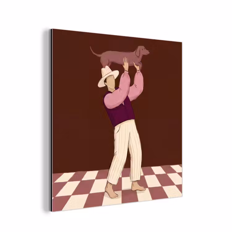 Mens - Hond - Dieren - Abstract - Roze aluminium wit klein -3d