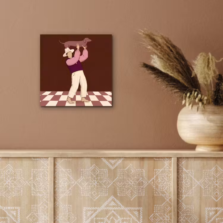 Mens - Hond - Dieren - Abstract - Roze aluminium wit klein -sfeer4