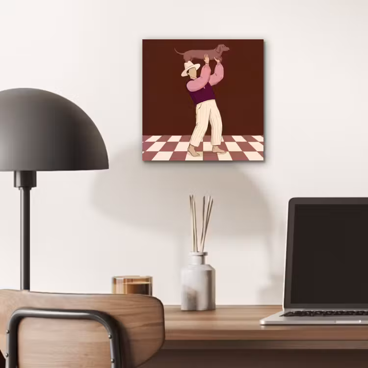 Mens - Hond - Dieren - Abstract - Roze aluminium wit klein -sfeer5